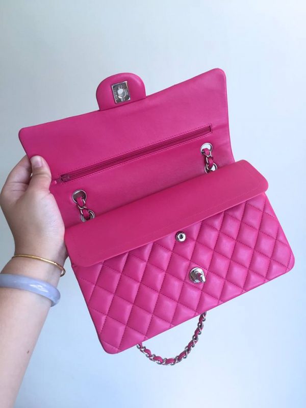 CHANEL Classic Double Flap Medium Hot Pink Lambskin Silver Hardware ...