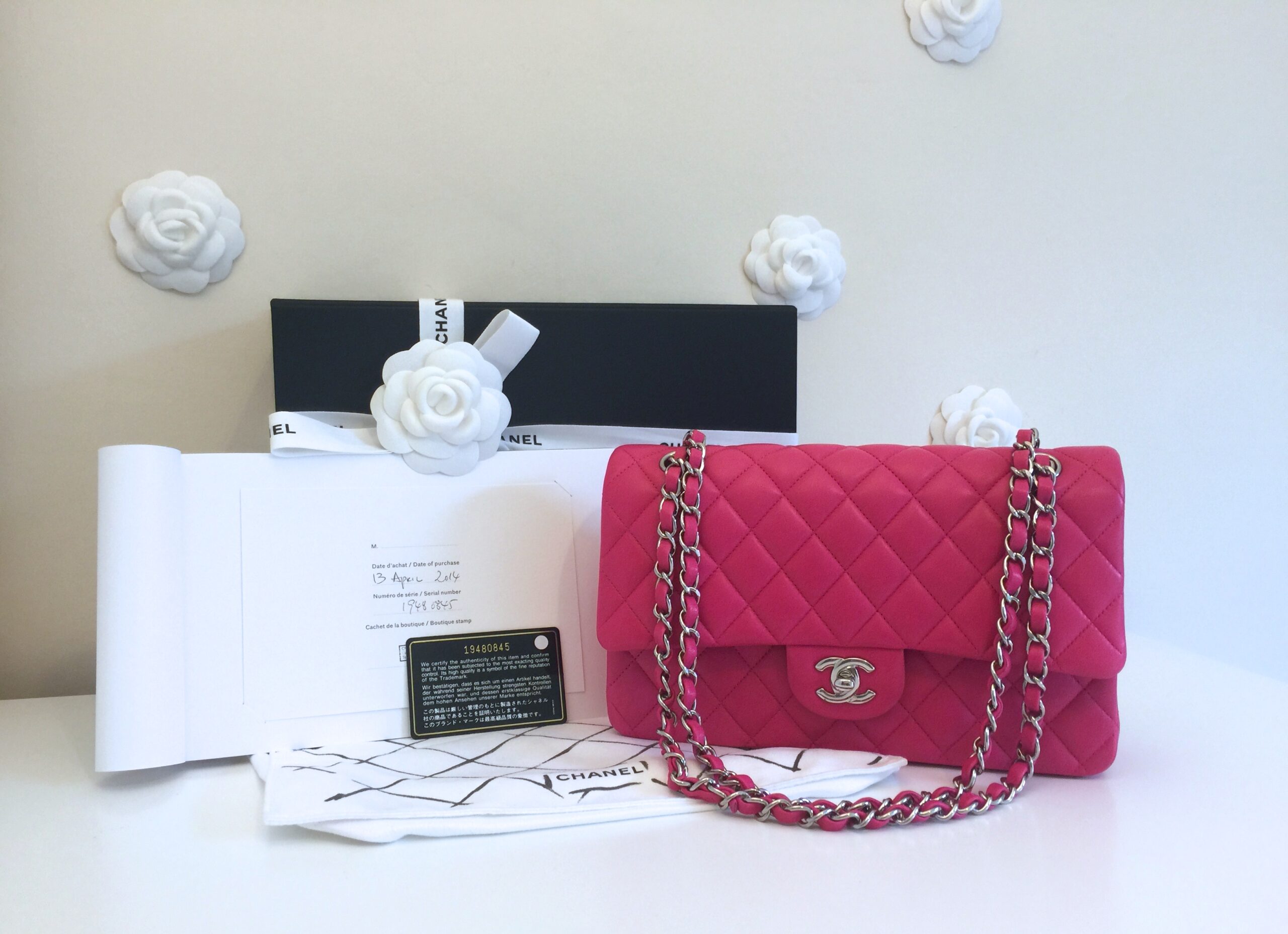 CHANEL Classic Double Flap Medium Hot Pink Lambskin Silver Hardware 2014 -  BoutiQi Bags