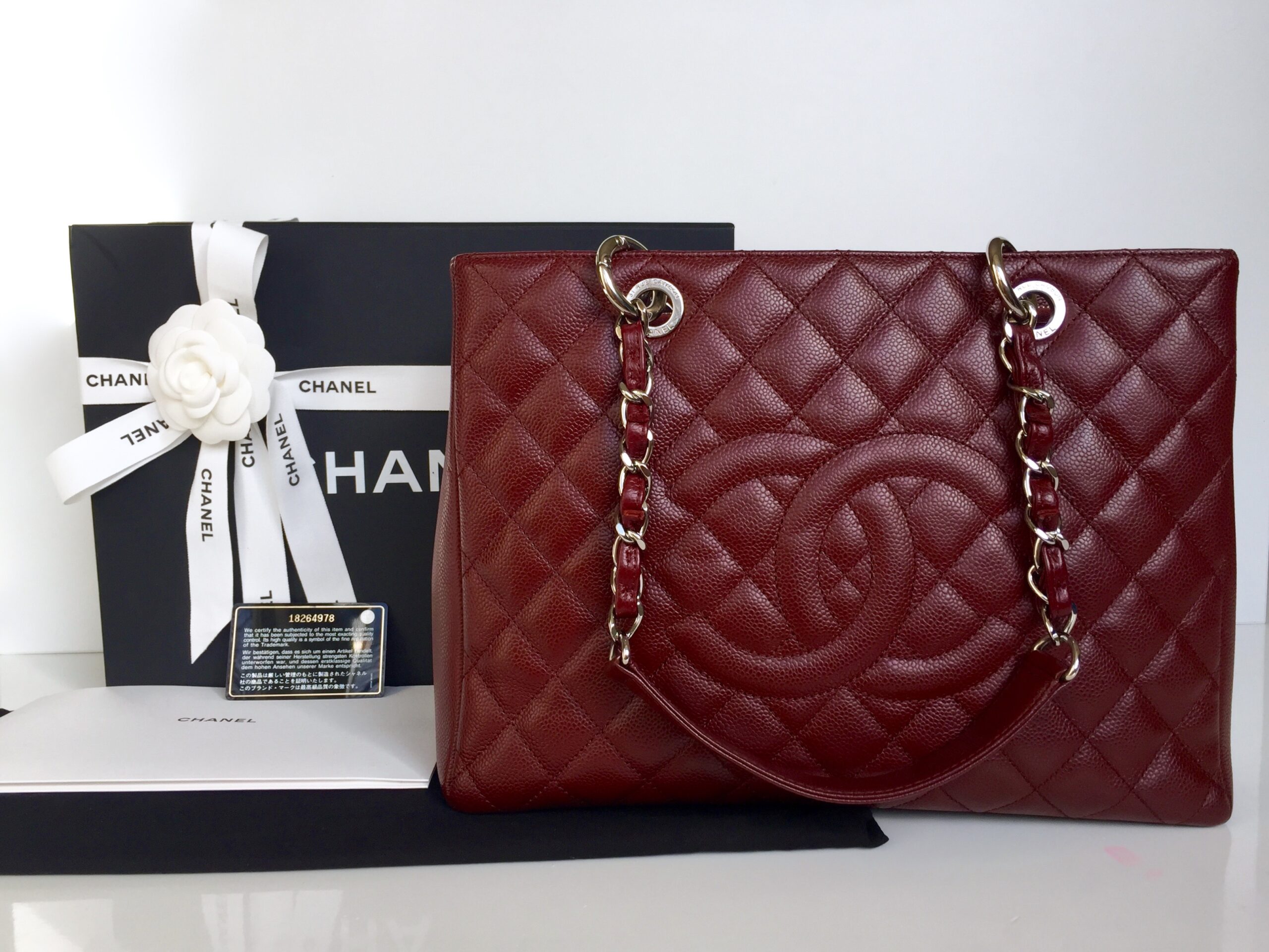 CHANEL Grand Shopping GST Caviar Leather Tote Bag Maroon