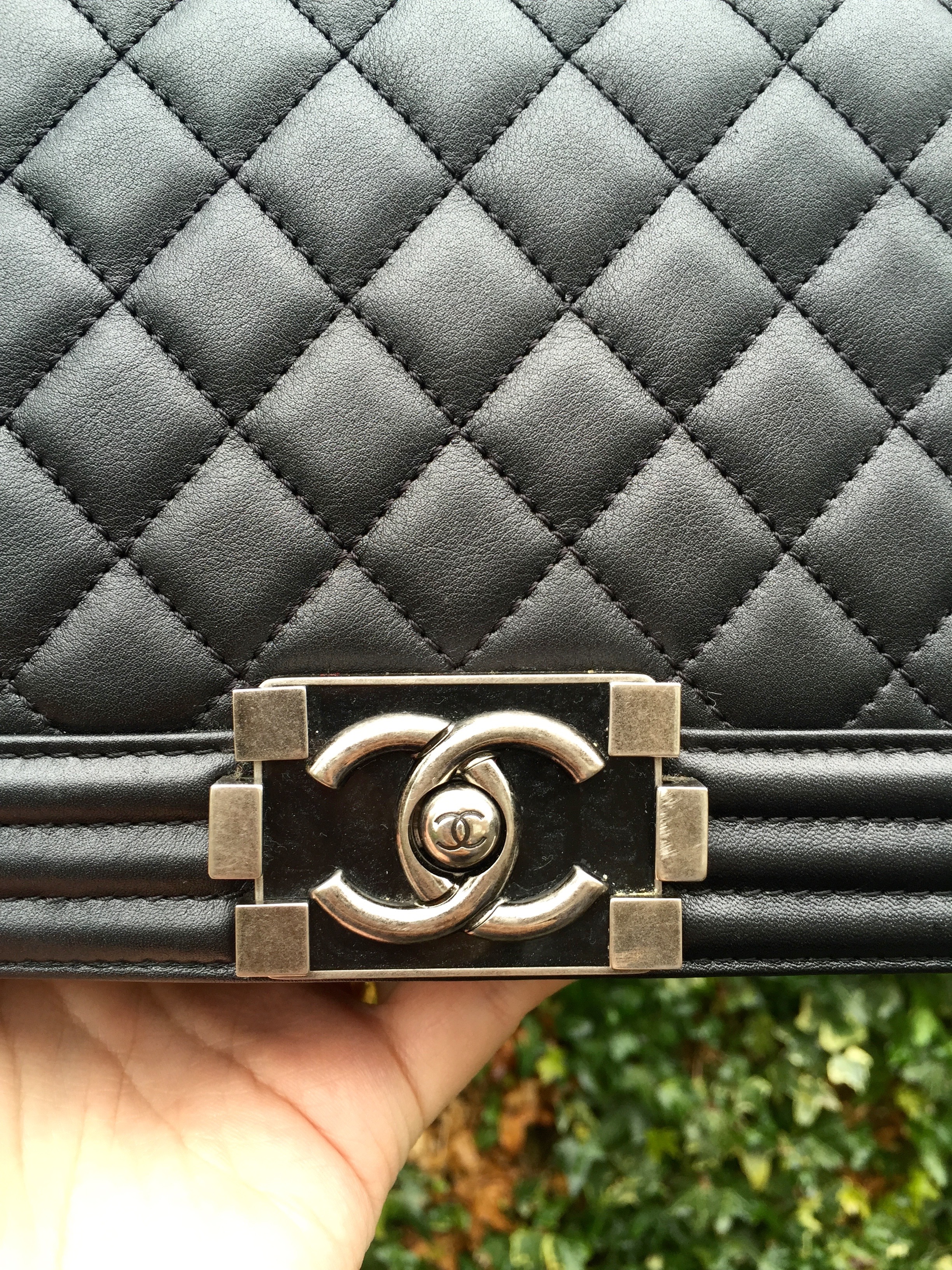 Boy chanel handbag, Calfskin & ruthenium-finish metal, black — Fashion