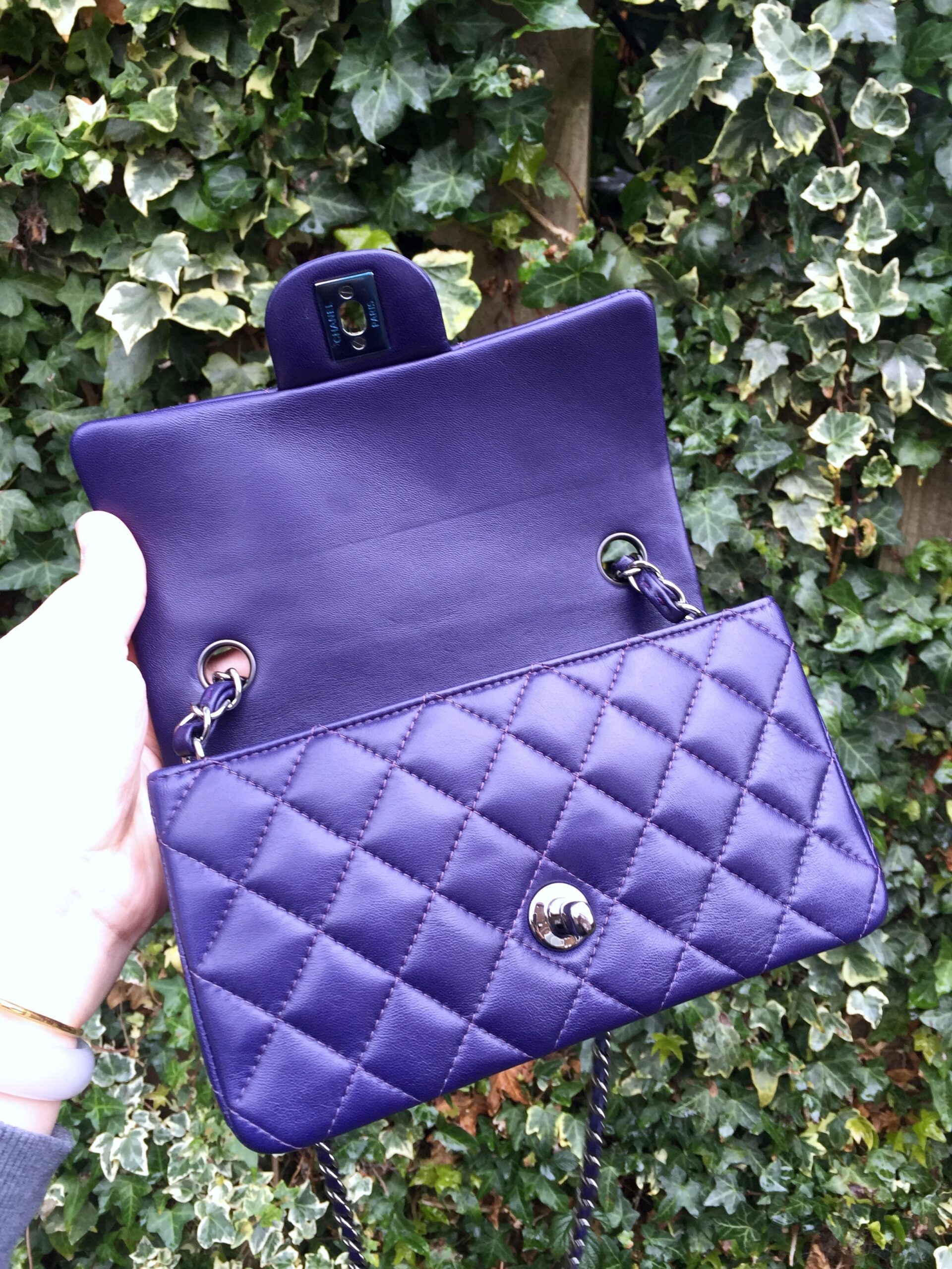 CHANEL Rectangular Mini Dark Purple Gum Metal Hardware 2016 - Image 15
