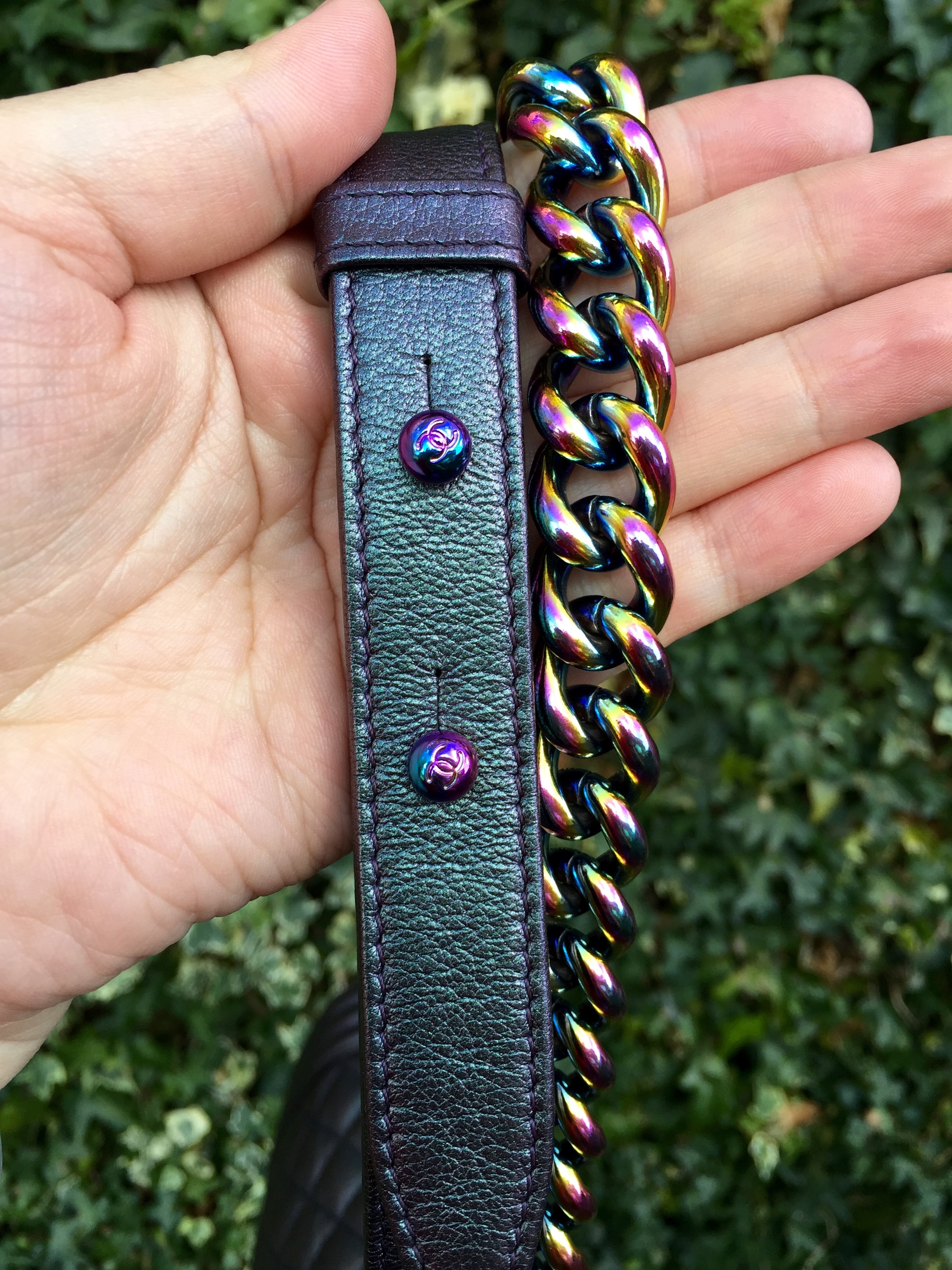 CHANEL Old Medium Boy Purple Iridescent Goatskin Rainbow Hardware 2016 -  BoutiQi Bags