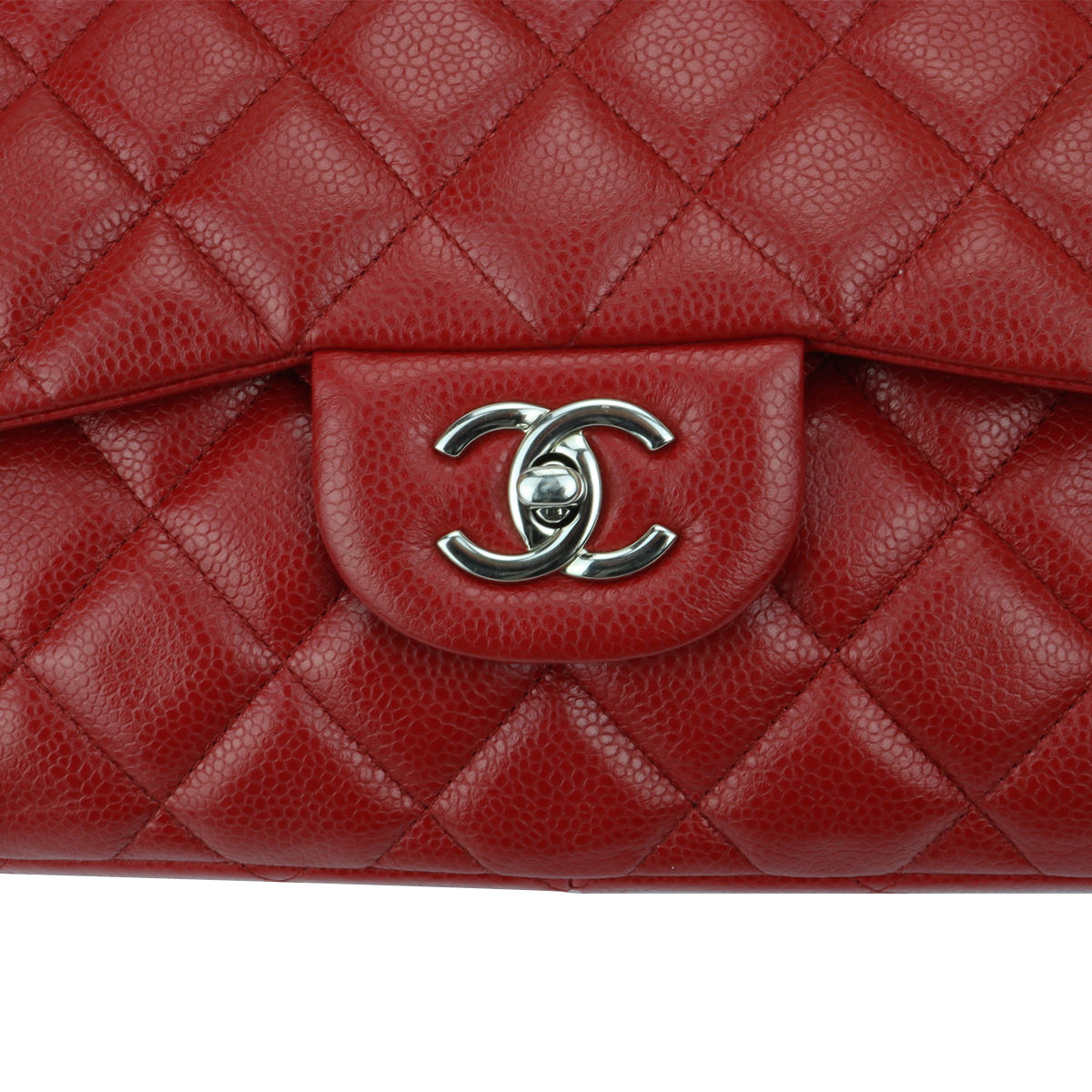 Chanel Red Quilted Caviar Jumbo Classic Single Flap Gold