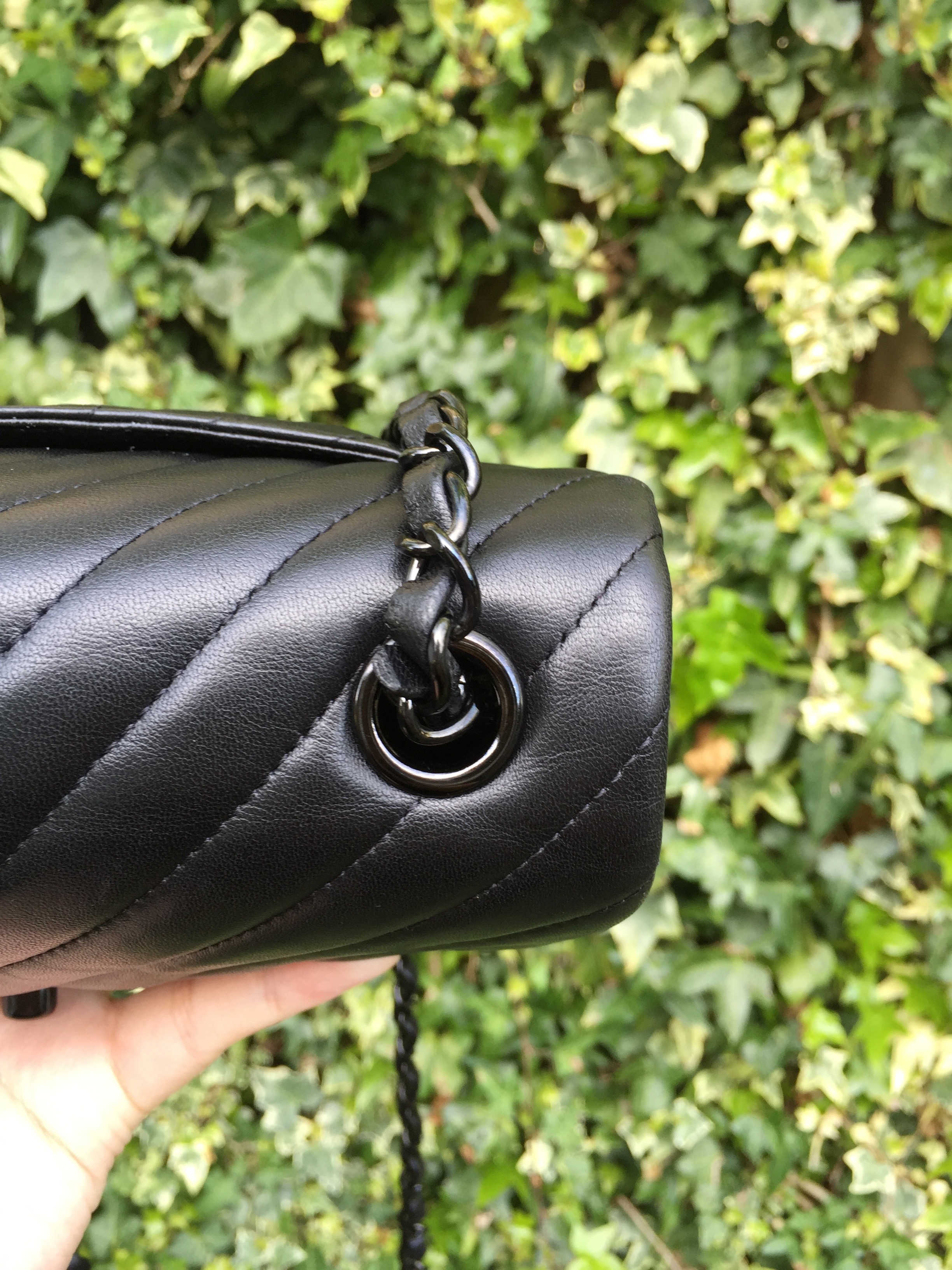 CHANEL Rectangular Mini So Black Chevron Lambskin Black Hardware 2015 -  BoutiQi Bags