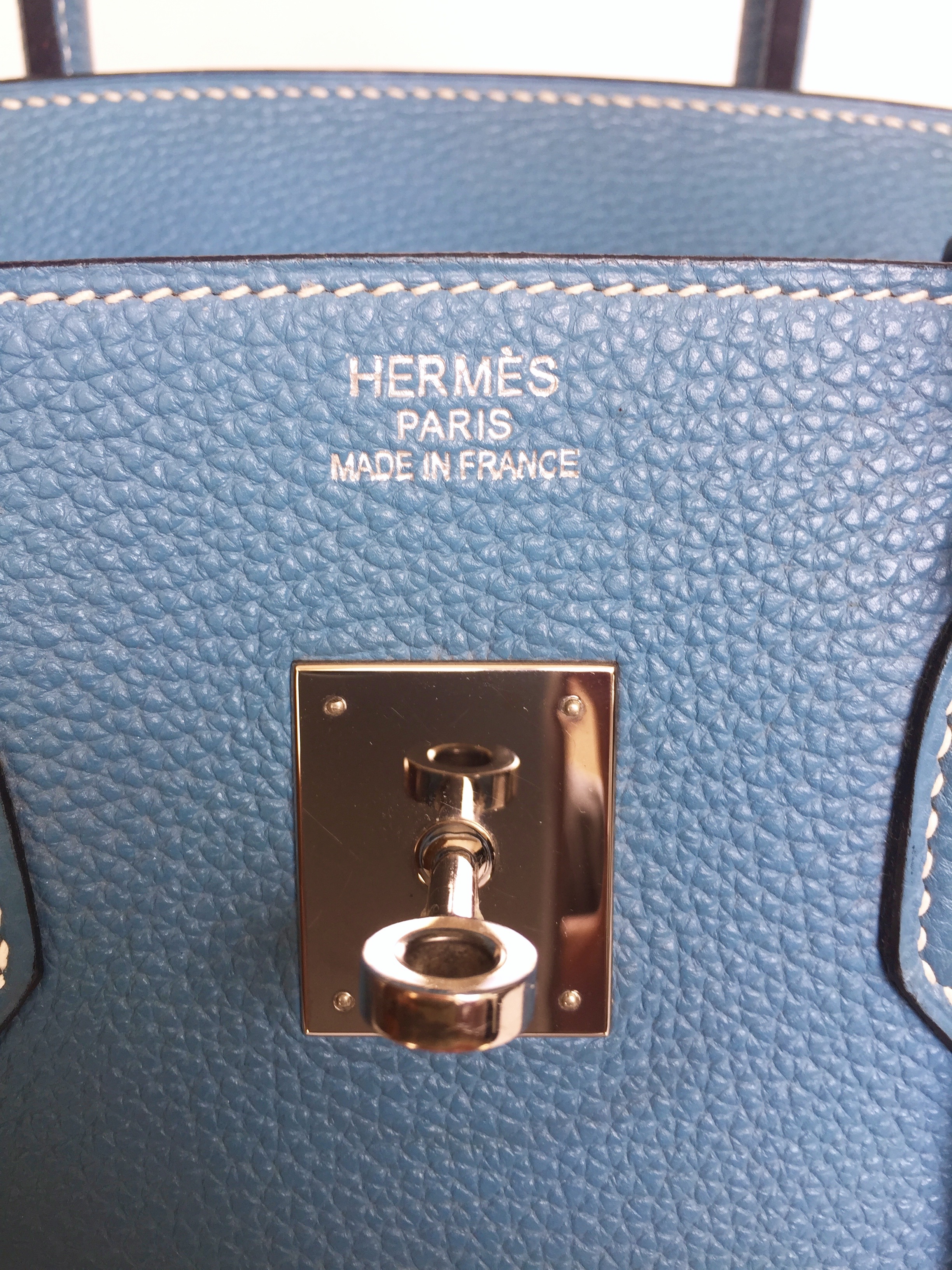Hermes Kelly 25 Blue Jean Veau Togo Leather Palladium Plated Y Stamp