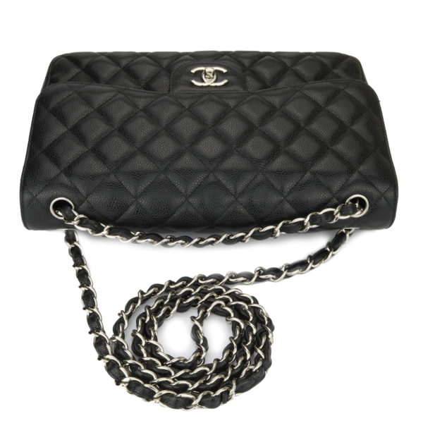 chanel black caviar jumbo double flap silver hardware