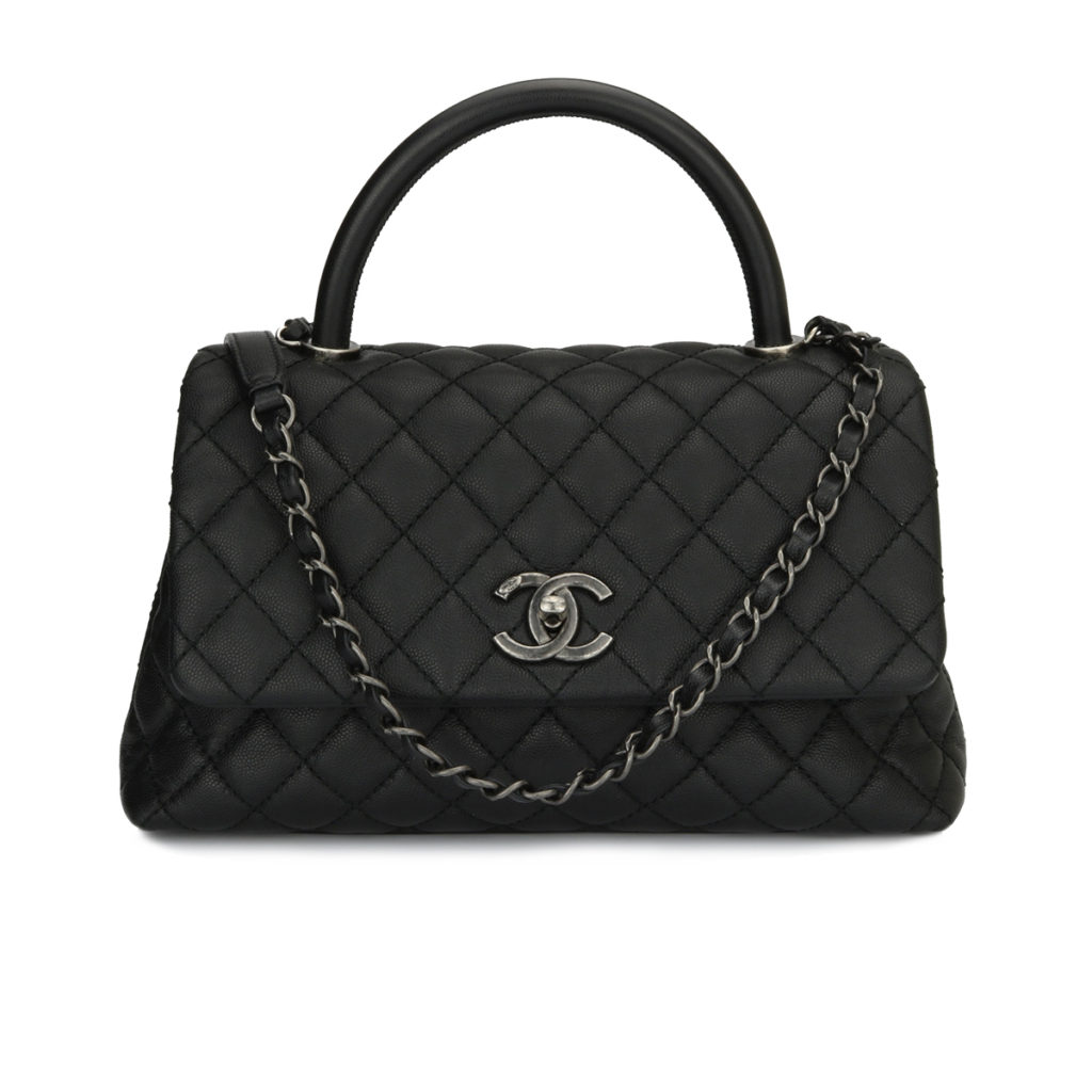 CHANEL Coco Handle Medium Black Caviar Ruthenium Hardware 2016 ...