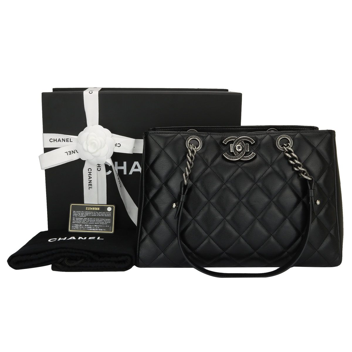 Chanel Metallic Goatskin Quilted Medium Rock in Rome Tote Charcoal