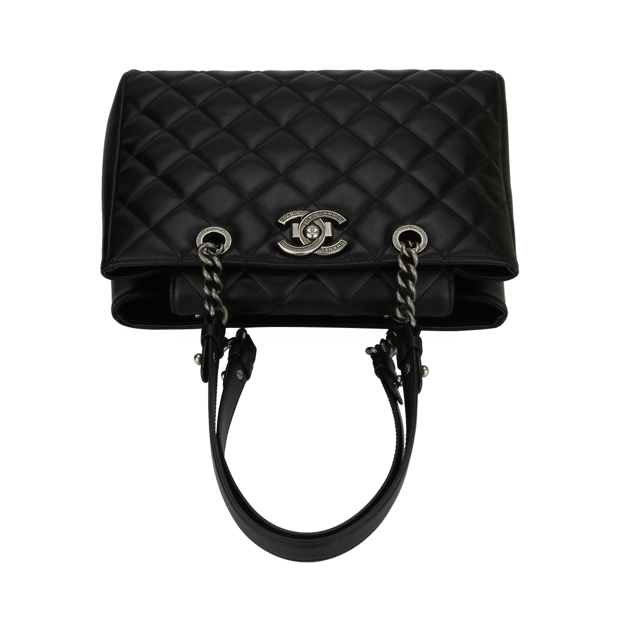 CHANEL Quilted City Rock Shopping Tote Black Goatskin Ruthenium