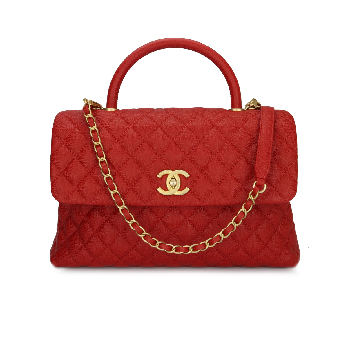 CHANEL Coco Handle Large Red Caviar Brushed Gold Hardware 2018 - BoutiQi  Bags