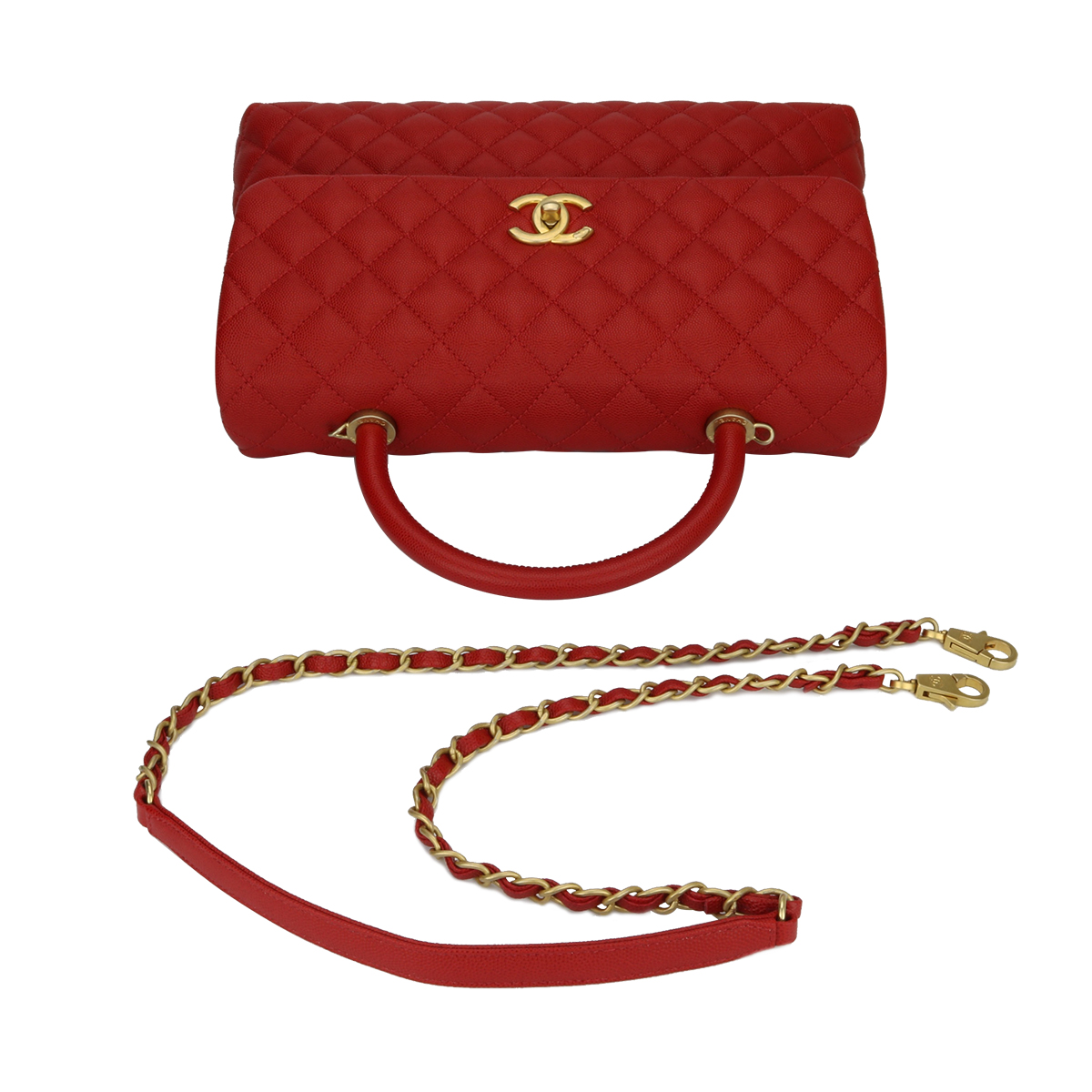 CHANEL Coco Handle Large Red Caviar Brushed Gold Hardware 2018 ...