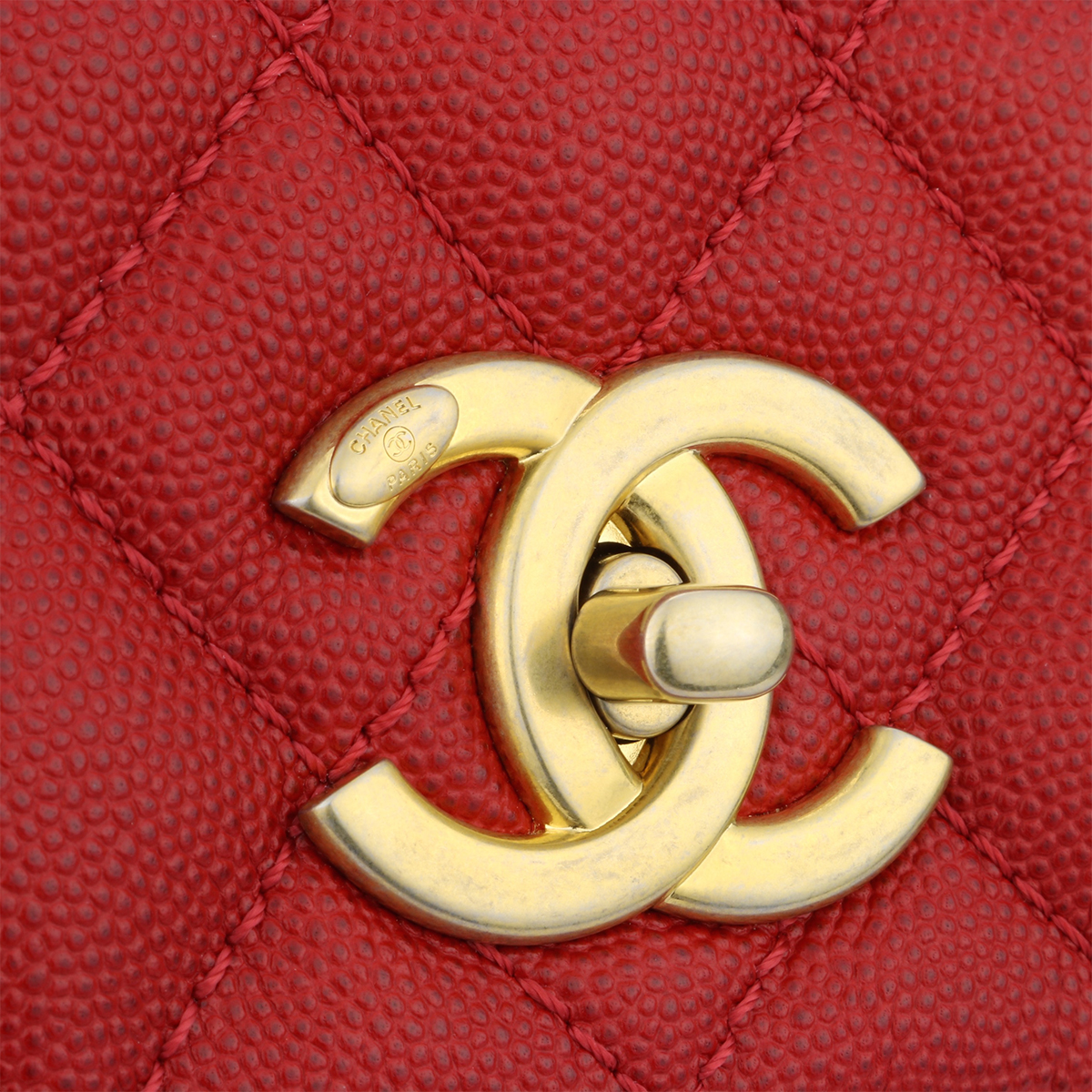 CHANEL Coco Handle Large Red Caviar Brushed Gold Hardware 2018