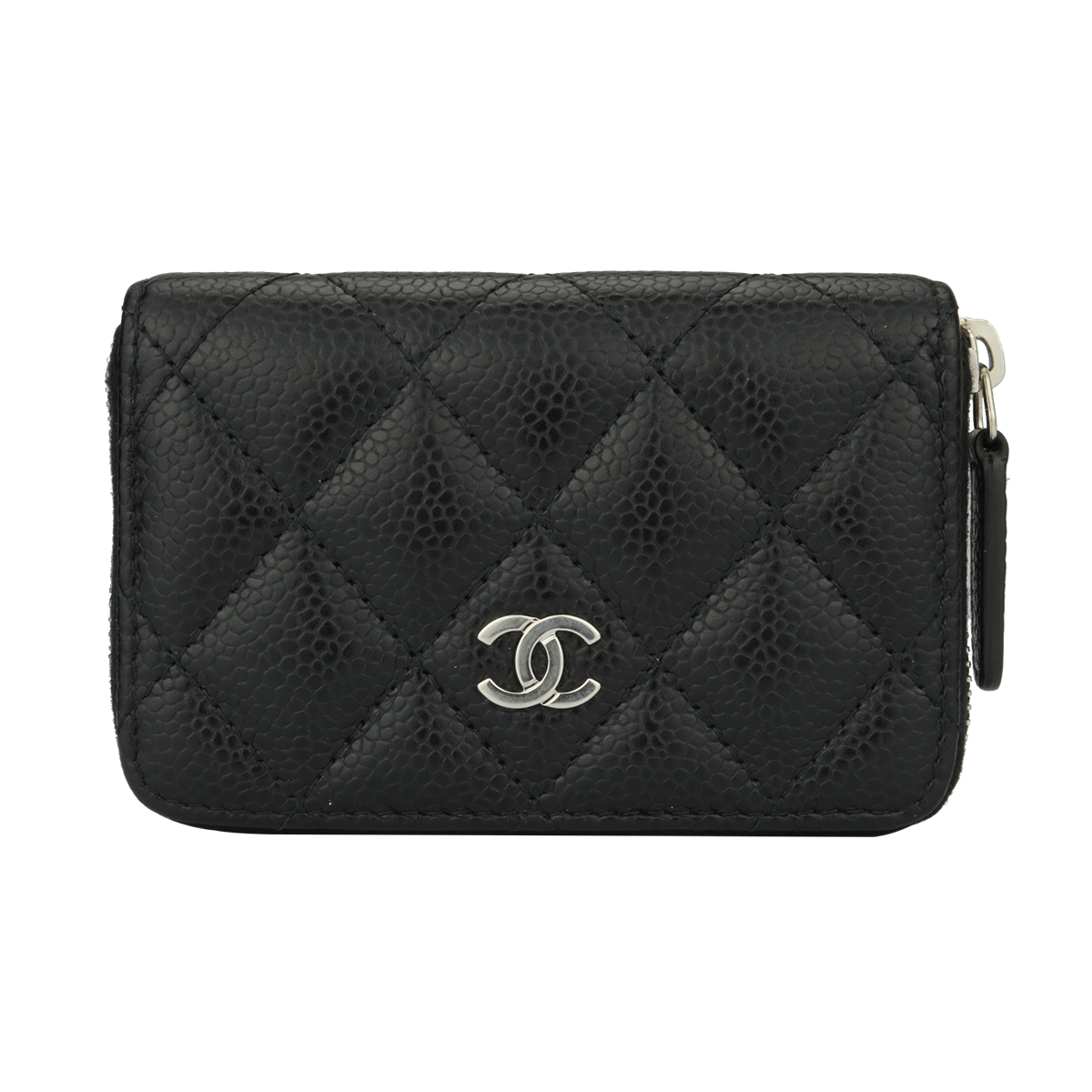 CHANEL Small Zip Wallet/ Coin Purse Black Caviar Silver Hardware