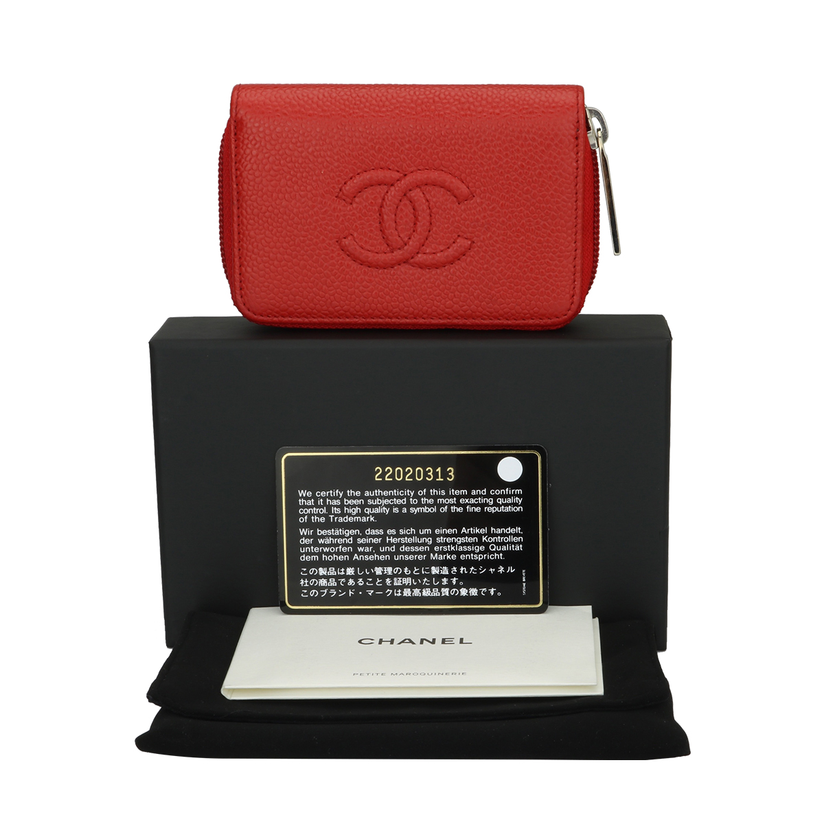 CHANEL, Bags, Authentic Chanel Small Zip Walletcoin Purse In Red Caviar  Silver Hardware