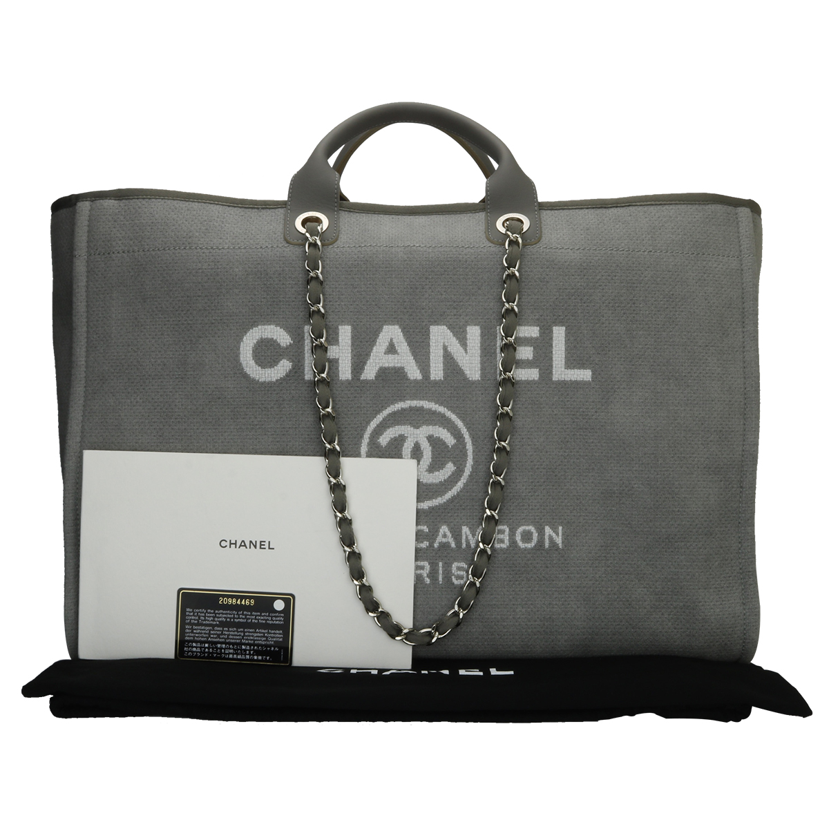 CHANEL Deauville Tote XL Grey Canvas Silver Hardware 2015