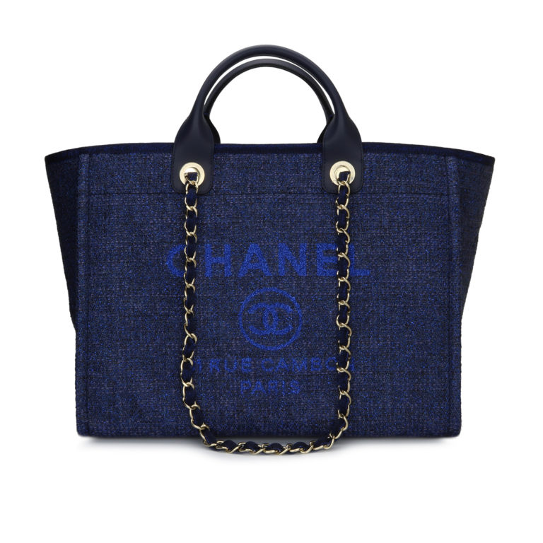 CHANEL Deauville Tote Large Navy Canvas Light Gold Hardware 2018 ...