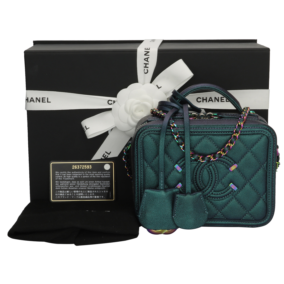 CHANEL Small CC Filigree Vanity Case Iridescent Dark Turquoise Caviar  Rainbow Hardware 2018 - BoutiQi Bags