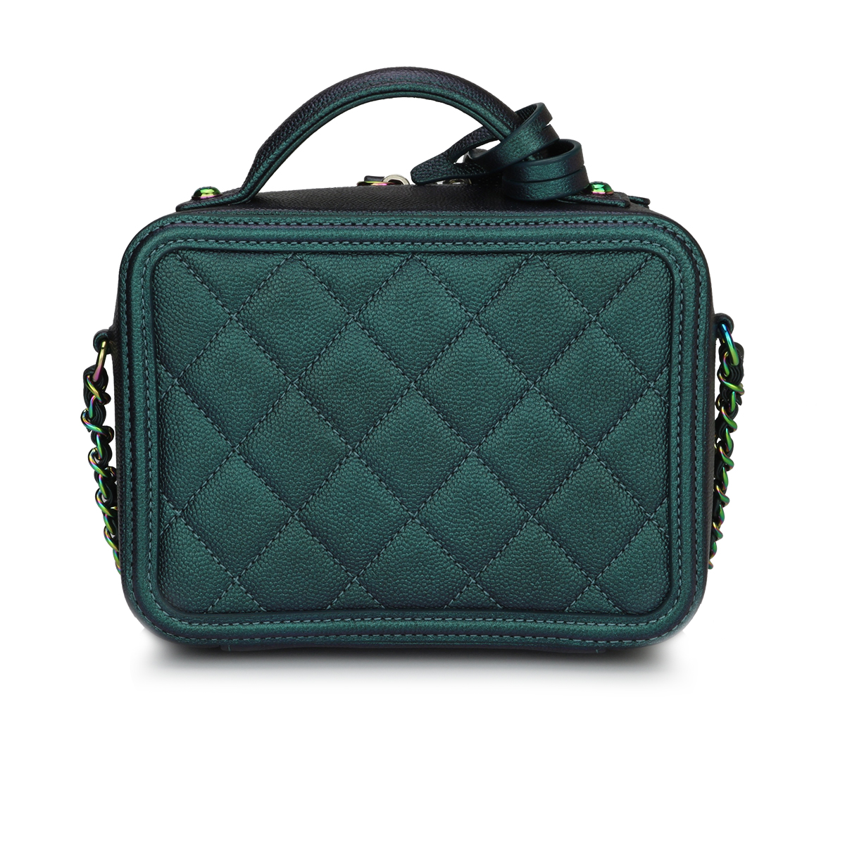 CHANEL Iridescent Caviar Quilted Small CC Filigree Vanity Case Dark  Turquoise 301402