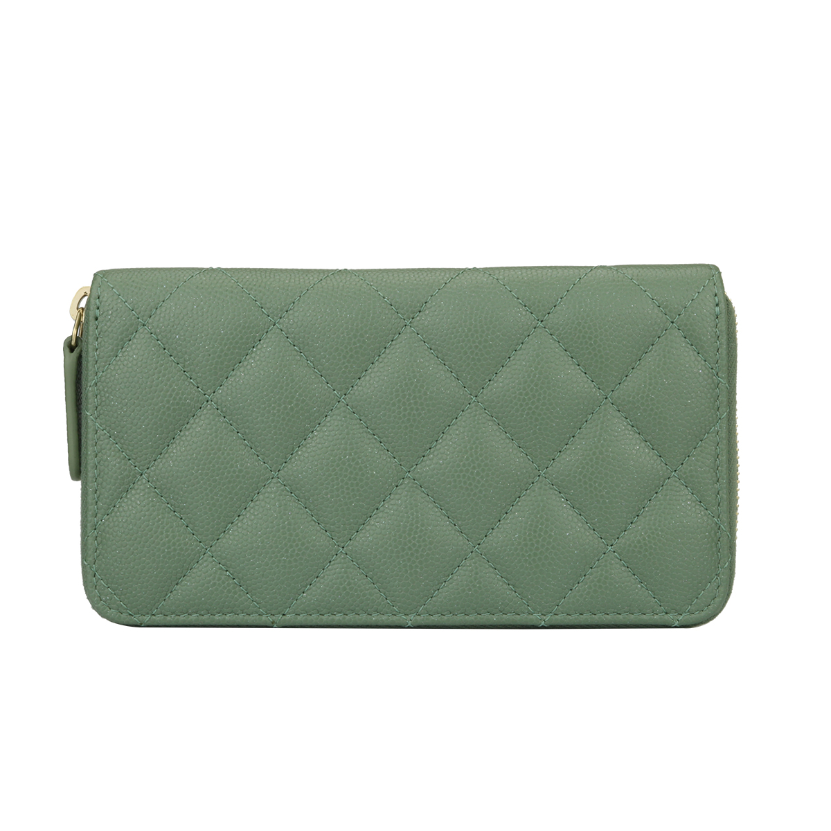 Metallic Green Quilted Caviar Classic Zip Card Case Pale Gold Hardware, 2018