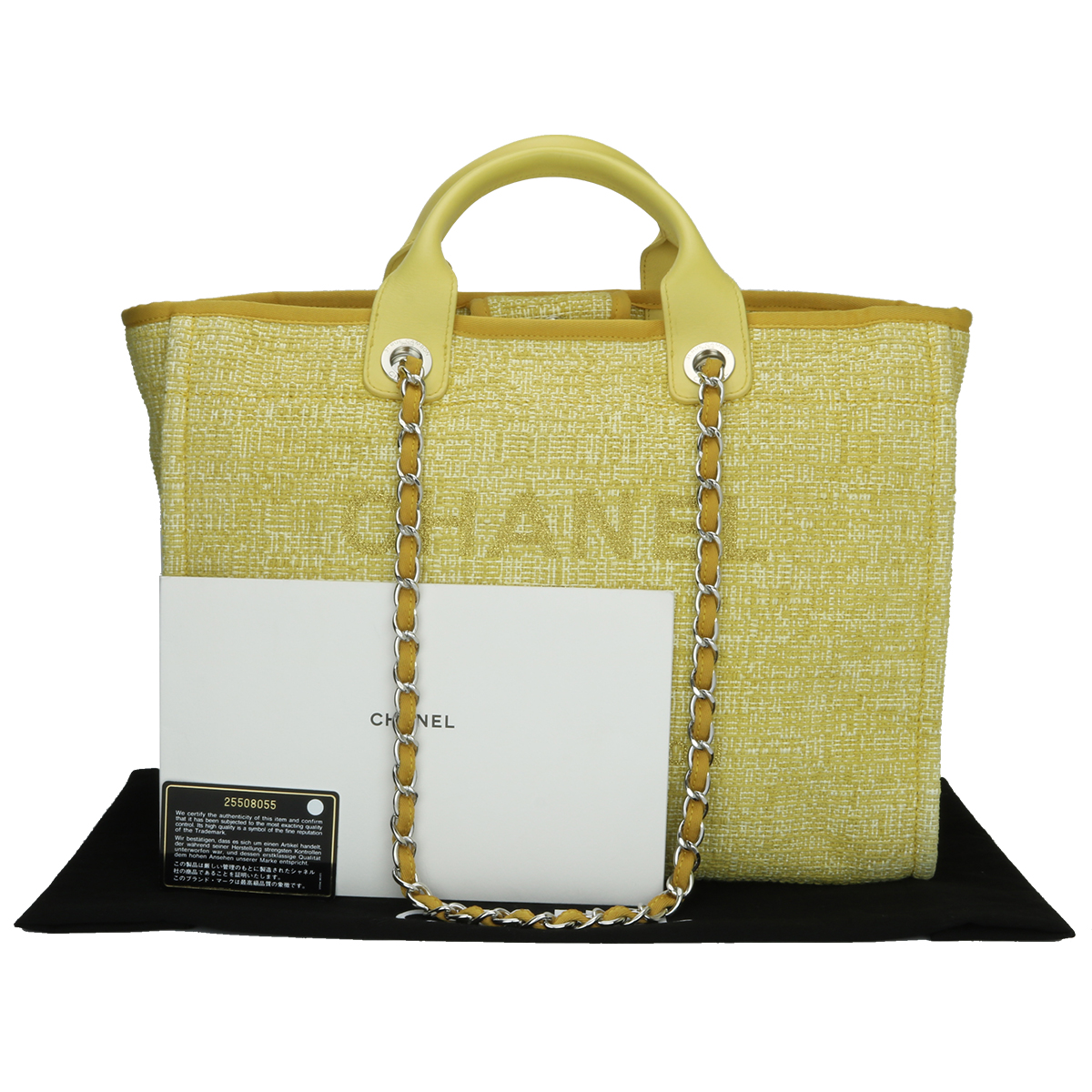 Chanel Deauville NM Chain Handle Tote Mixed Fibers Small Yellow 224646233
