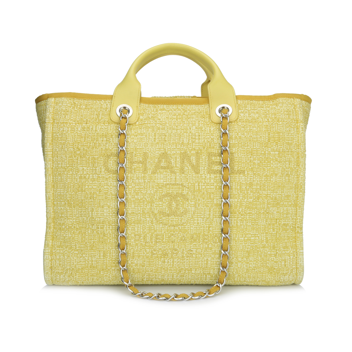 CHANEL Deauville Tote Large Yellow Canvas Silver Hardware 2018 - BoutiQi  Bags