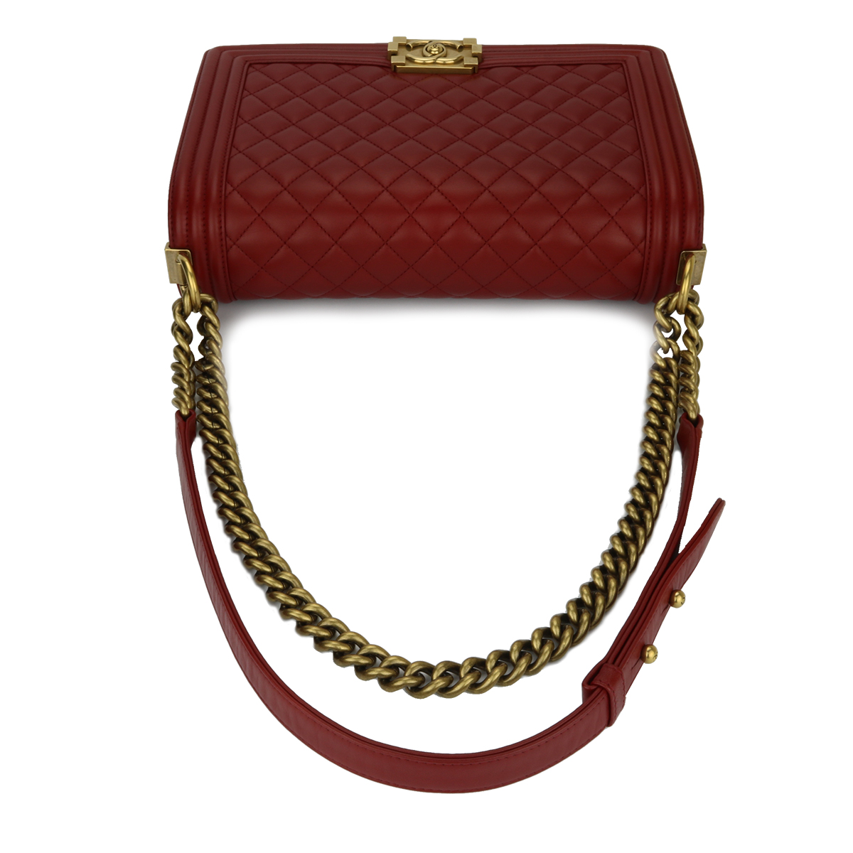CHANEL New Medium Boy Red Lambskin Antique Gold Hardware 2015 - BoutiQi Bags
