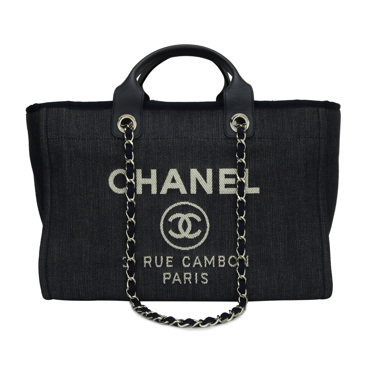 CHANEL Deauville Tote Blue Denim Large Silver Hardware 2015