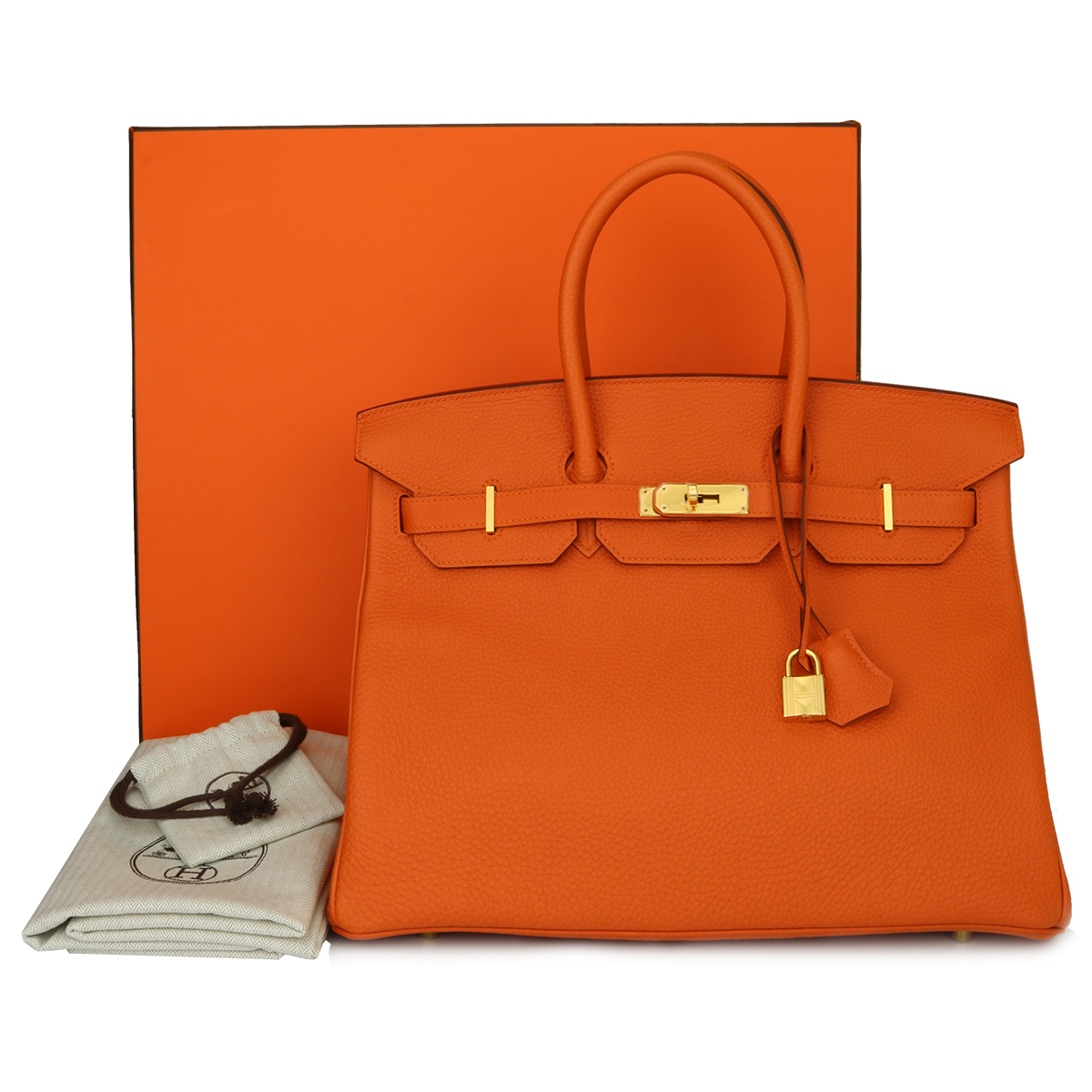 Hermès Birkin 35 Feu Handbag Togo Orange Gold Hardware