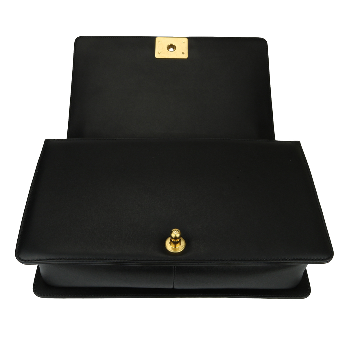 CHANEL New Medium Boy Black Calfskin Brushed Gold Hardware 2015