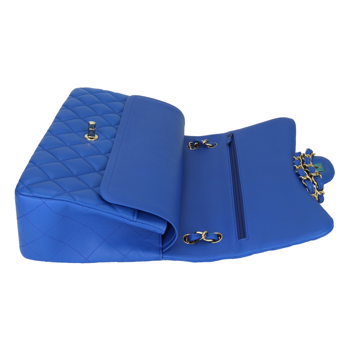 CHANEL Double Flap Jumbo Blue Lambskin Light Gold Hardware 2016 - BoutiQi  Bags