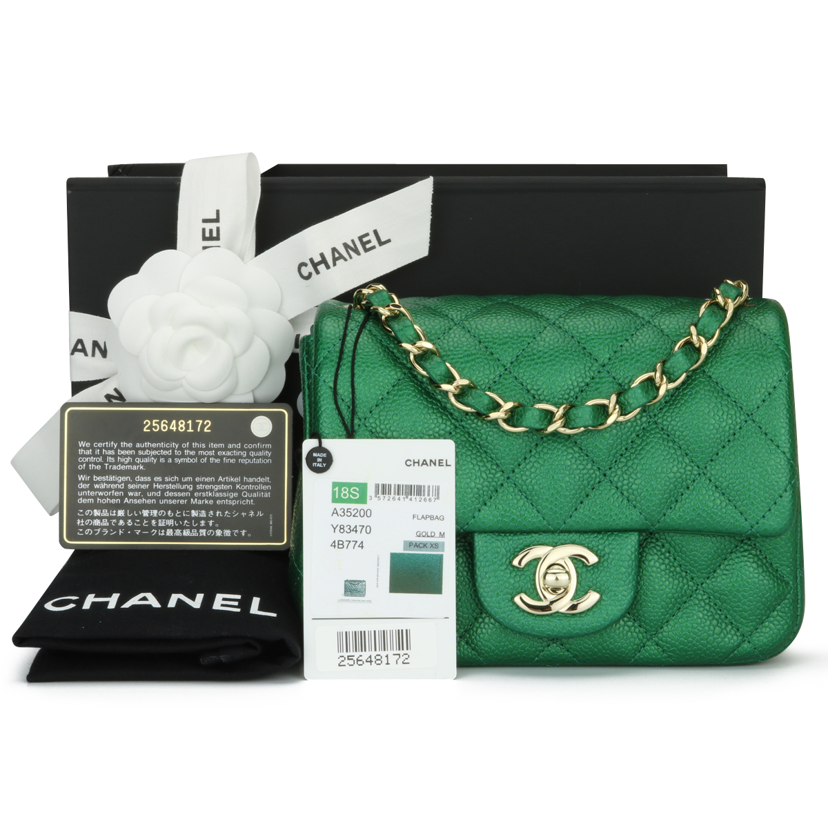 CHANEL Square Mini Metallic Emerald Caviar Light Gold Hardware 2018 -  BoutiQi Bags