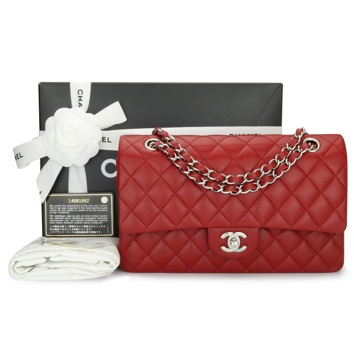 CHANEL Classic Double Flap Medium Red Caviar Silver Hardware 2011