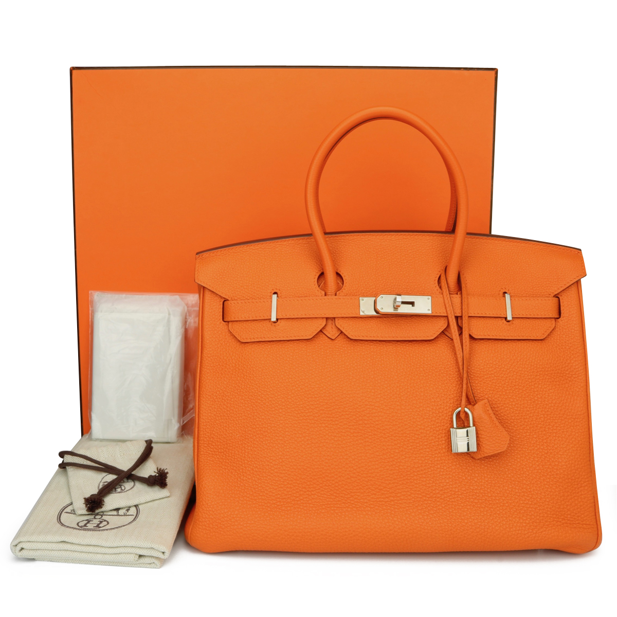 Hermès Orange Togo Leather Palladium Plated Birkin 40 Bag Hermes