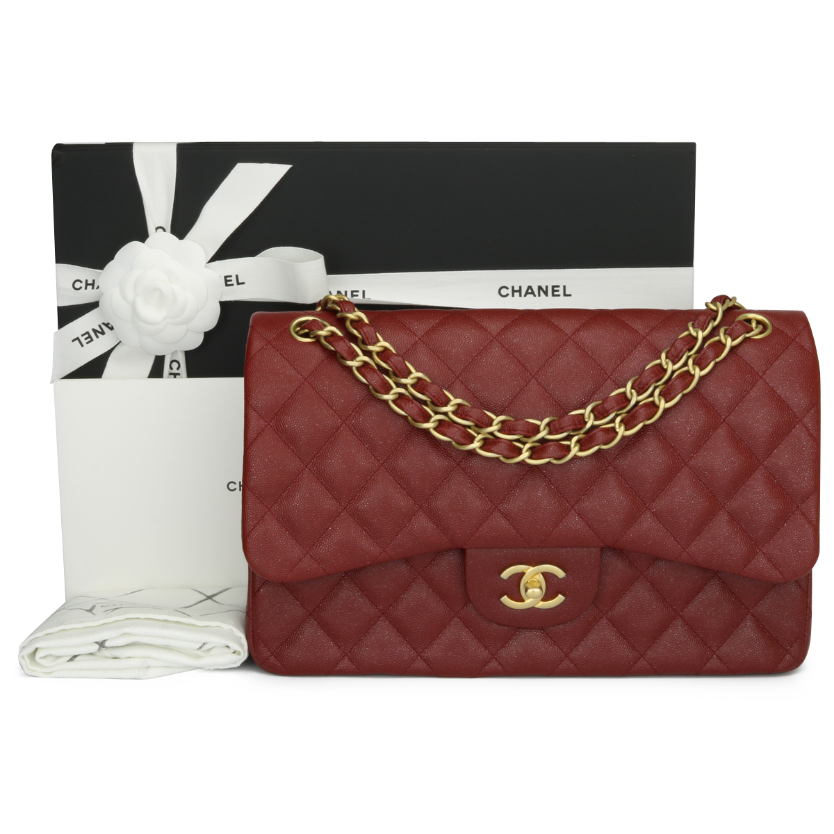 Chanel Dark Red Caviar Jumbo Double Flap Bag Chanel
