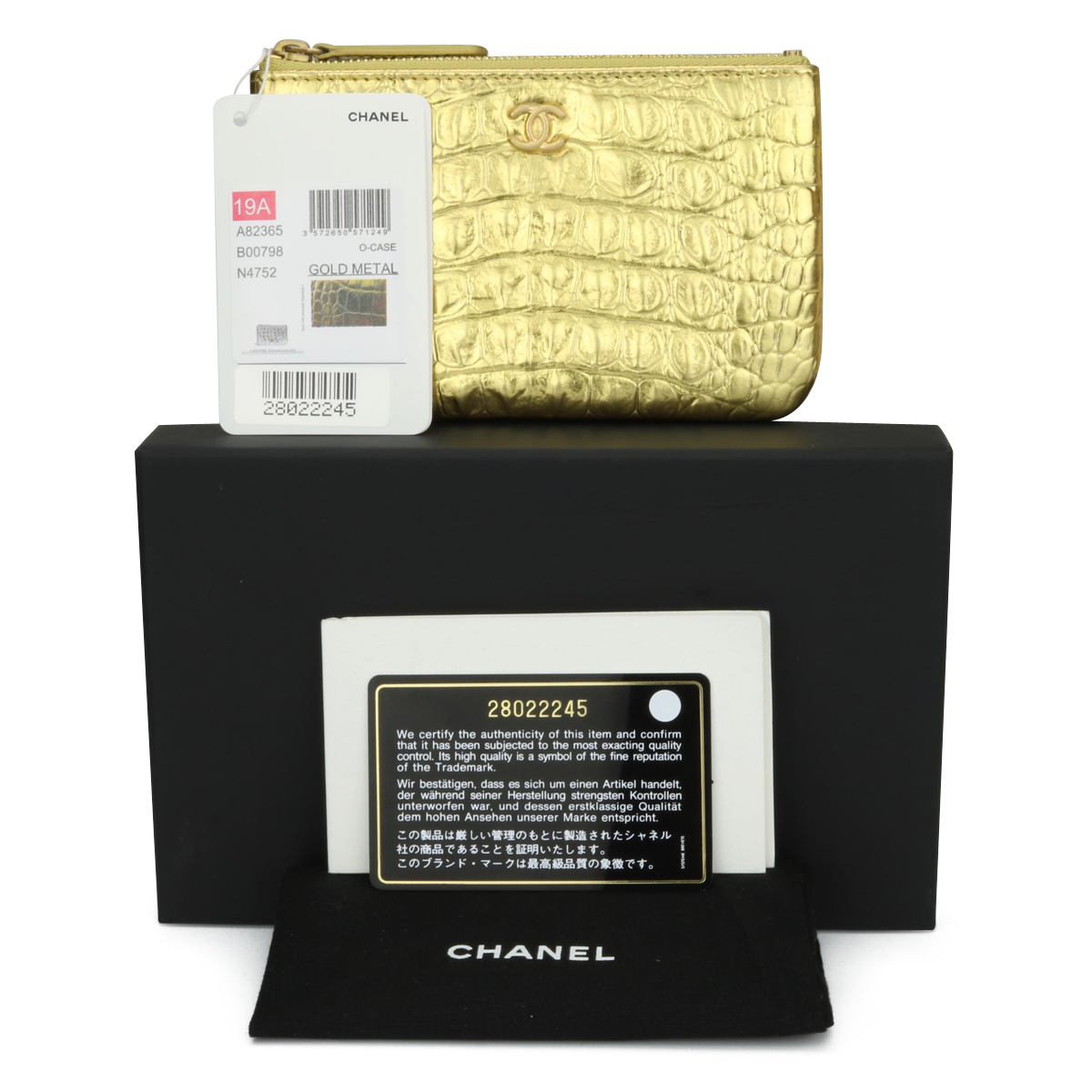 CHANEL Small Pouch Metallic Gold Crocodile Embossed Calfskin Brushed Gold  Hardware 2019 - BoutiQi Bags