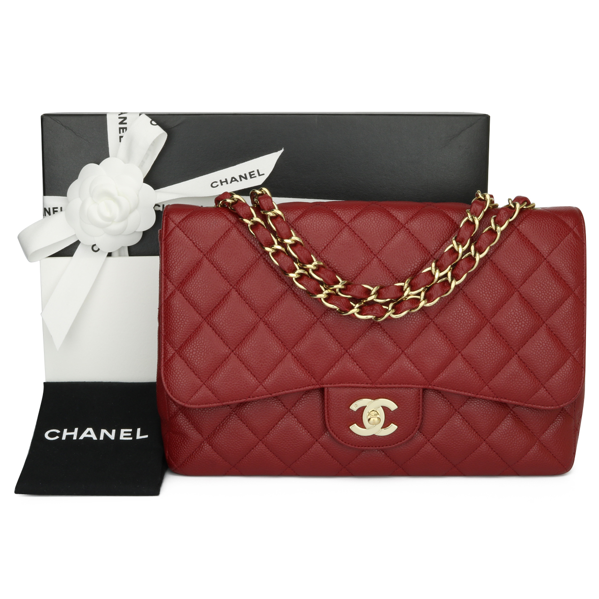 Chanel Classic M/L Medium Double Flap Red Caviar Gold Hardware