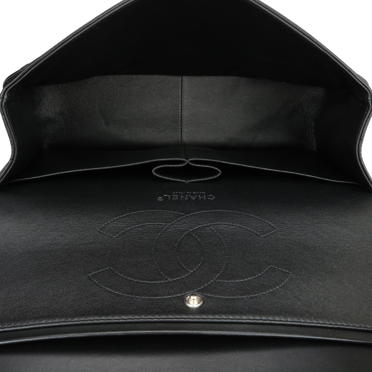 CHANEL So Black Chevron Double Flap Jumbo Black Lambskin Black Hardware 2015  - BoutiQi Bags