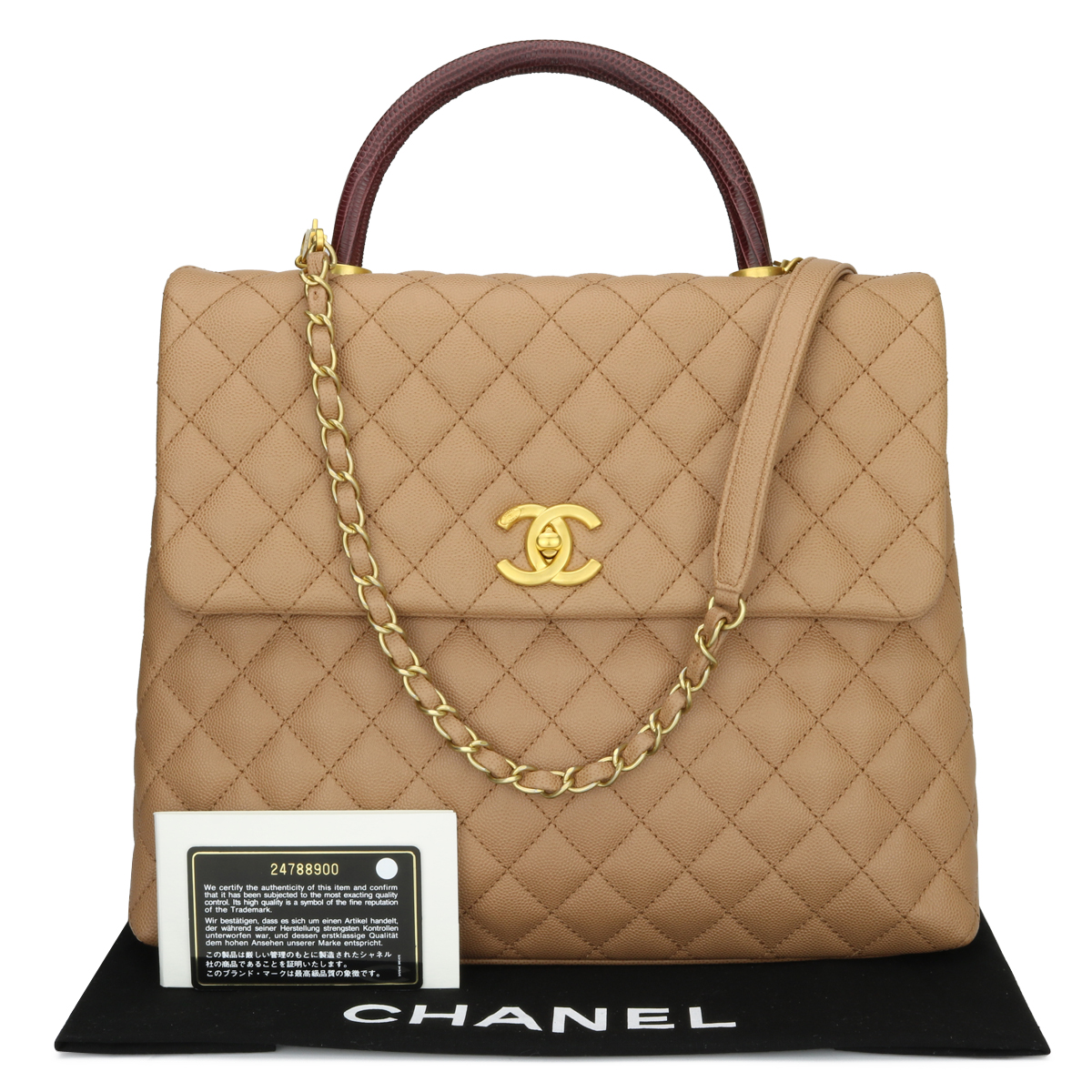 CHANEL Coco Handle Large Beige Caviar in Lizard Handle Brushed