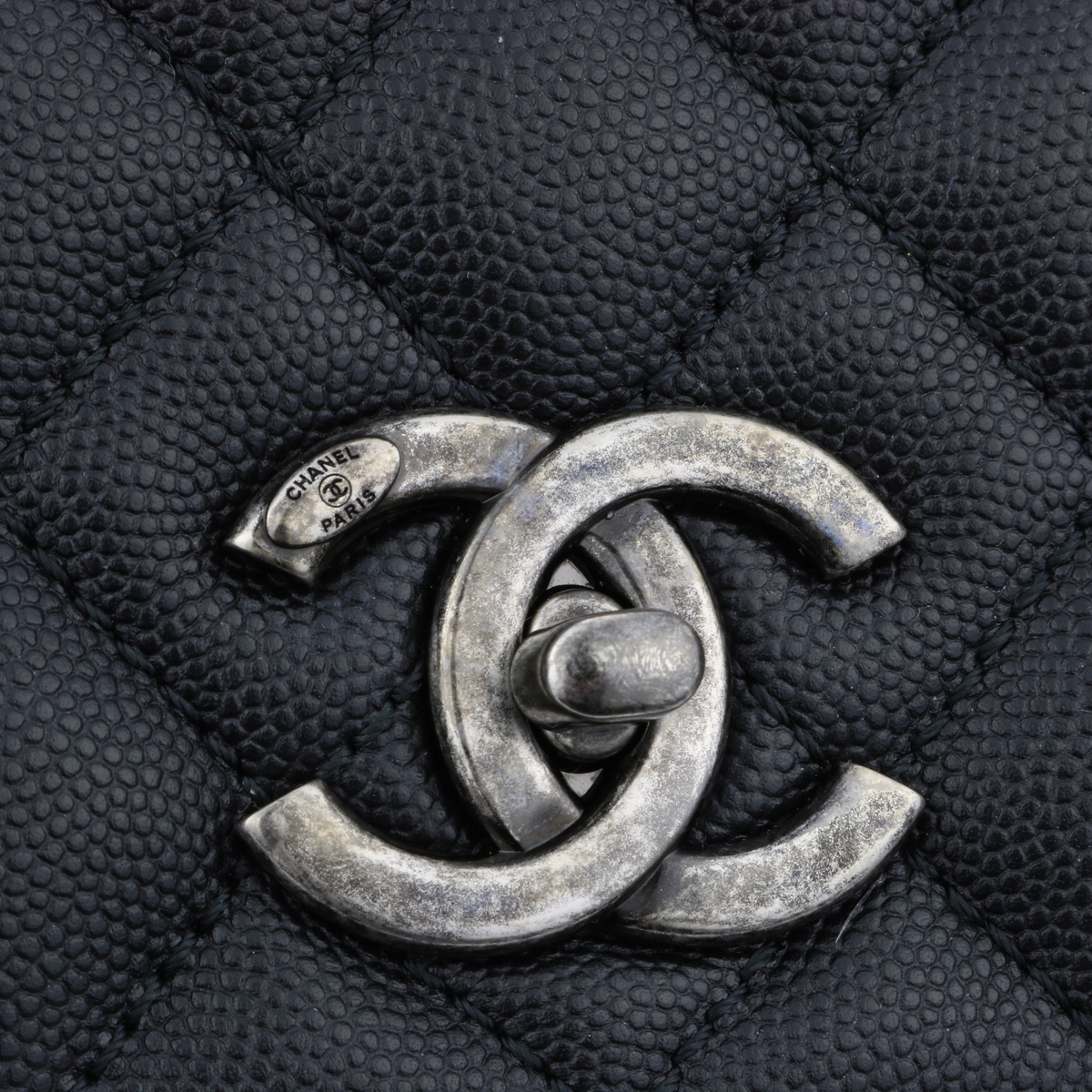 CHANEL Coco Handle Large Black Caviar in Lizard Handle Ruthenium Hardware  2017 - BoutiQi Bags