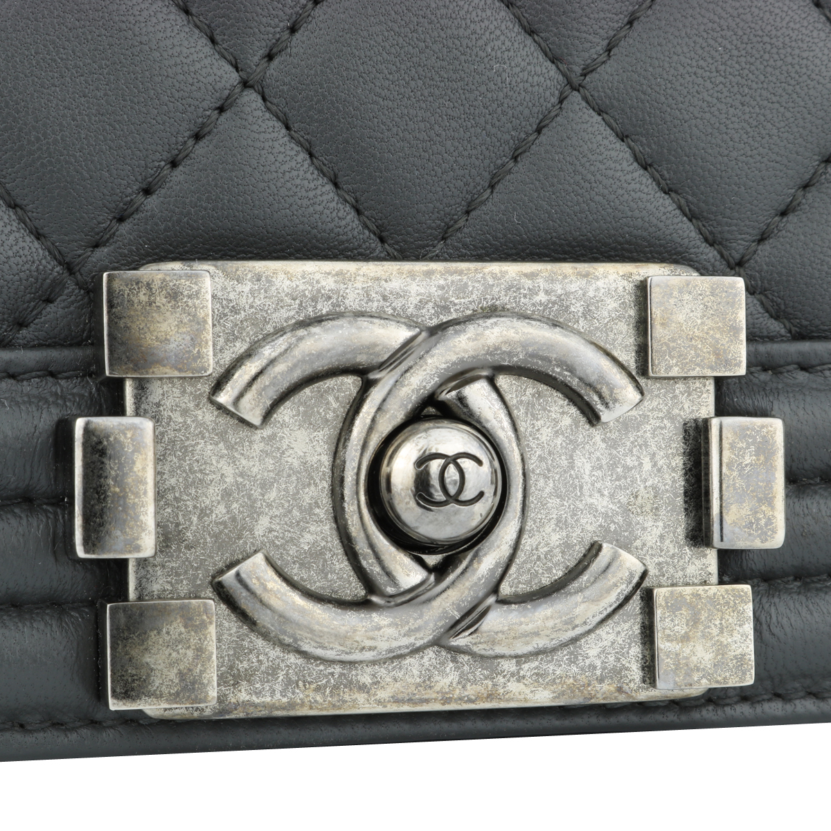 Chanel Grey Quilted Lambskin Leather Medium Boy Bag - Yoogi's Closet