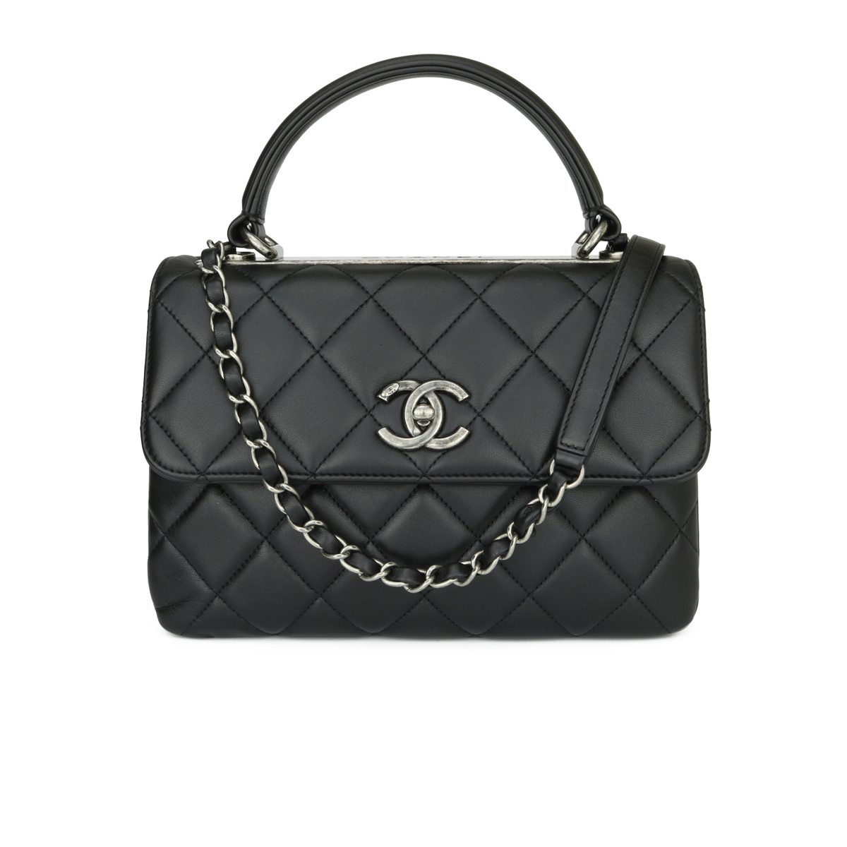 CHANEL Trendy CC Small Quilted Black Lambskin Ruthenium Hardware