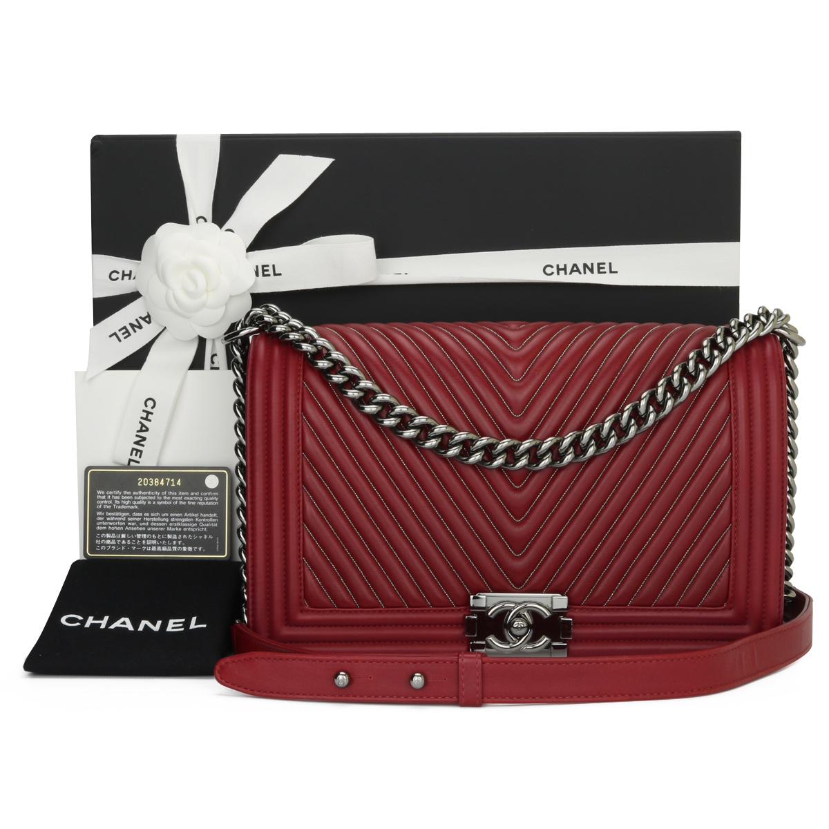 Chanel 2014 Boy Medium Shoulder Bag Velvet Burgundy 14P A92489