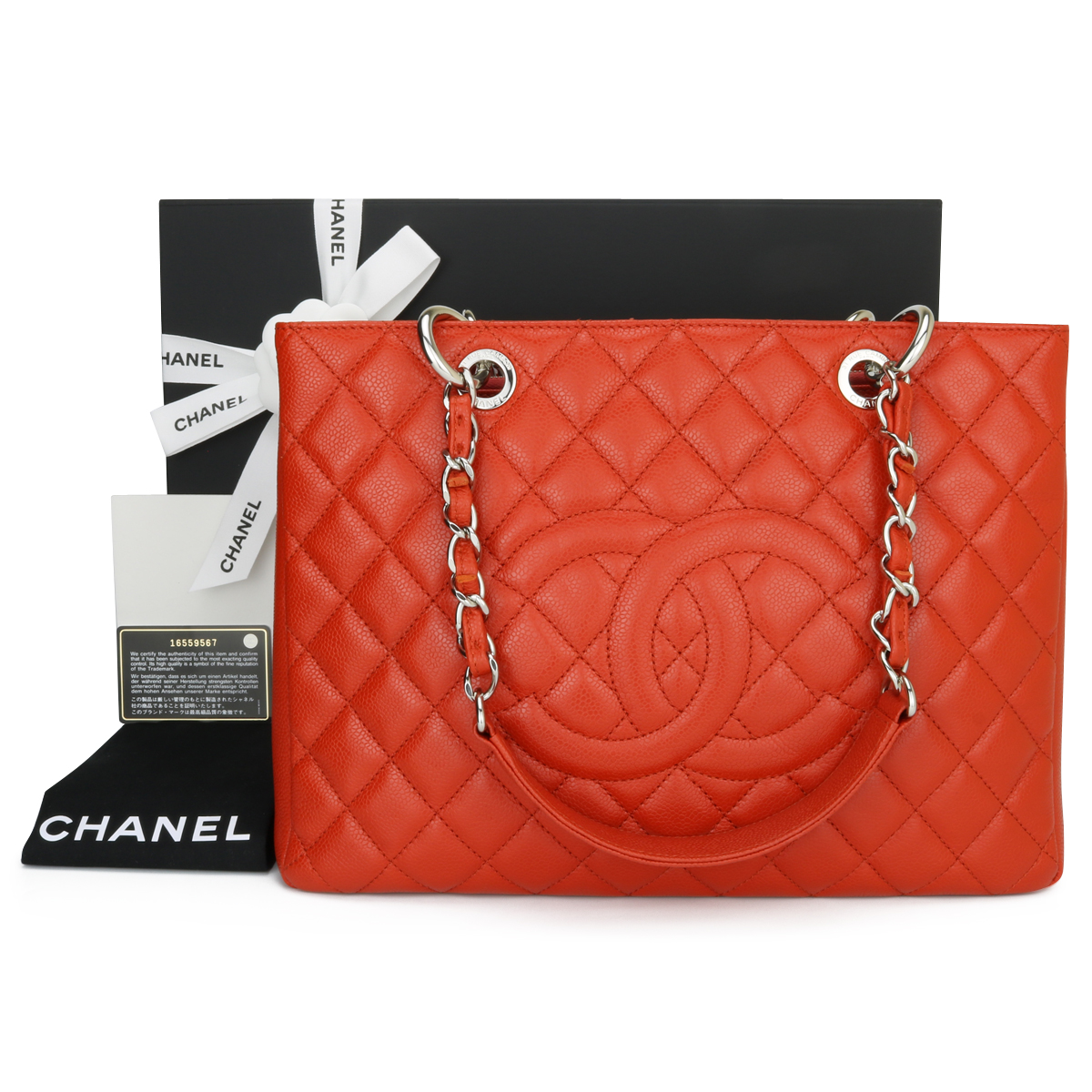 CHANEL CC Logo GST Chain Shoulder Bag Caviar Leather SHW Red Italy 870RC737