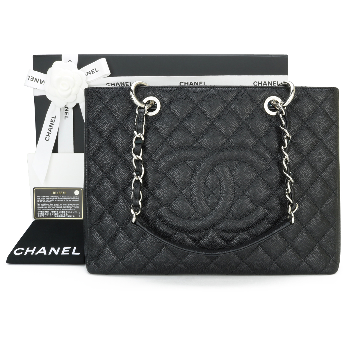 CHANEL Grand Shopping Tote (GST) Black Caviar Silver Hardware 2015 -  BoutiQi Bags